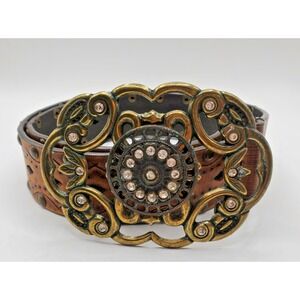 Aldo Rhinestone Statement Studded Black Leather Gothic‎ Biker Women's Belt